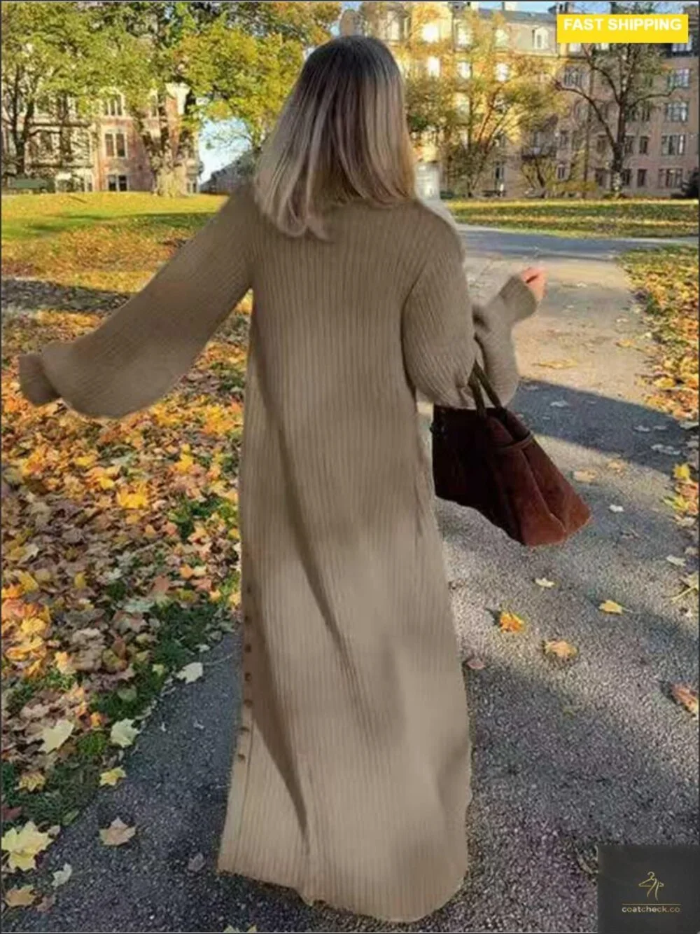 V-Neck Button Down Long Cardigan Chunky Knit Maxi Coat Sweater Dress